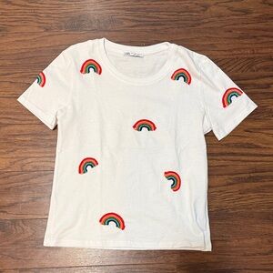 Zara White Tee with Rainbow Accents